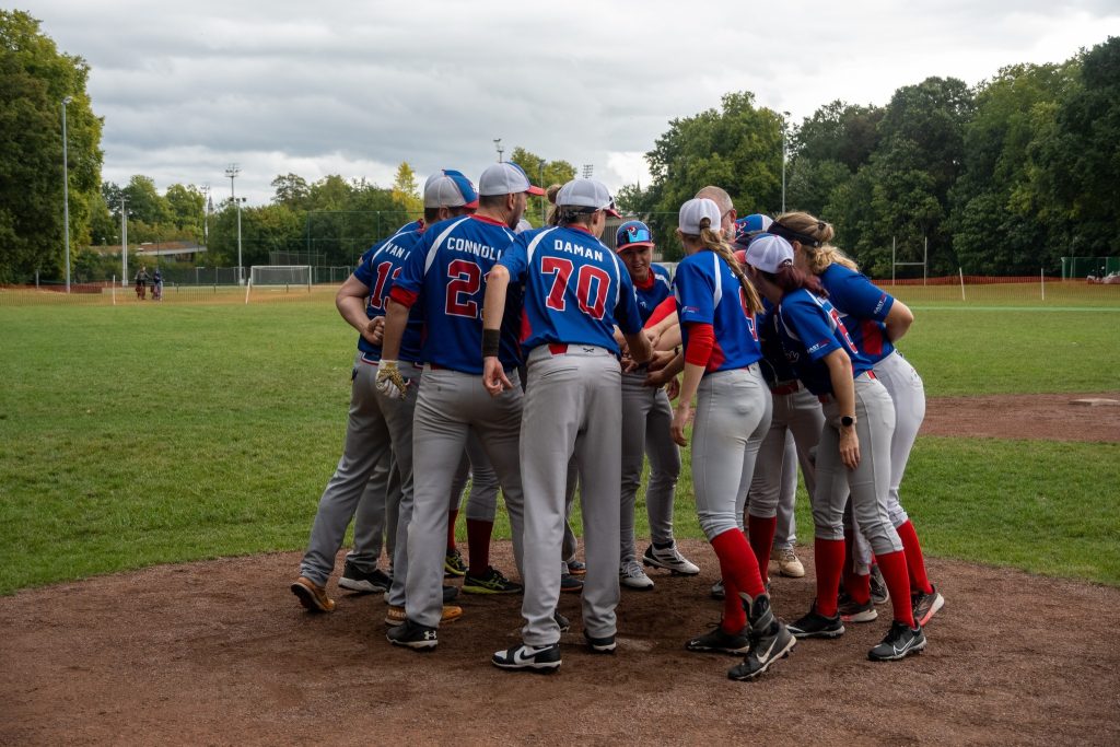 Softball team doing a yell